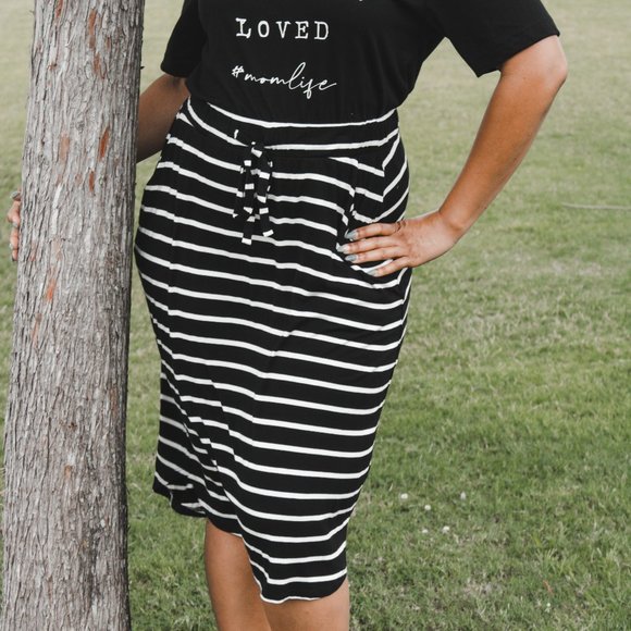 Striped Stretchy Midi Skirt - Picture 2 of 7